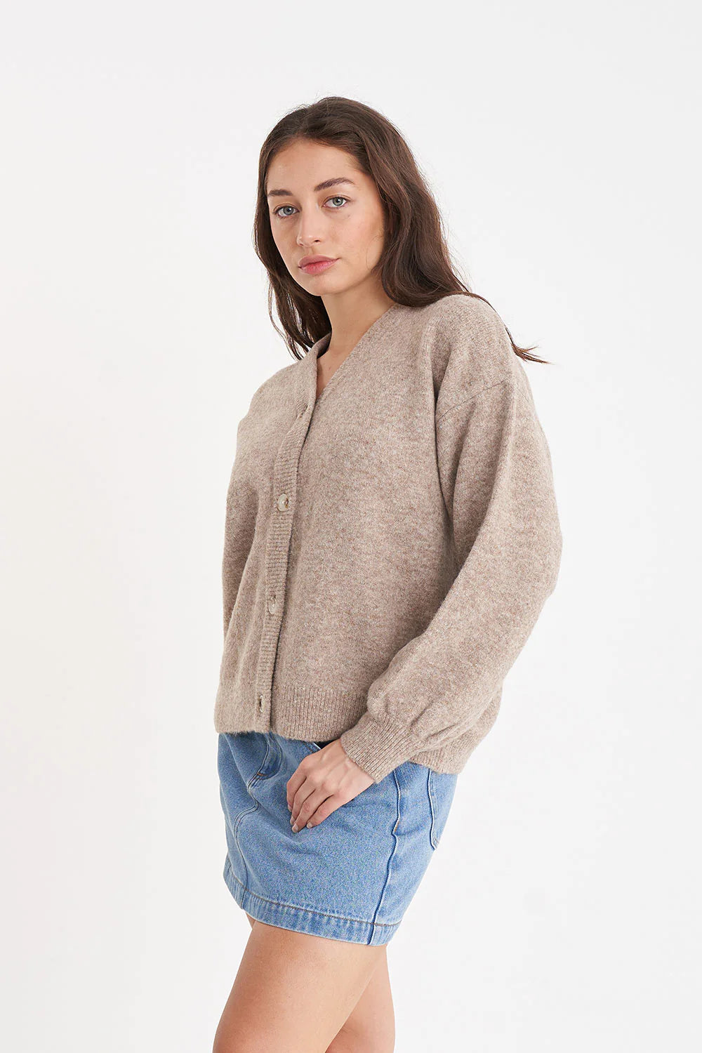 Kendall Crew Cardigan Oat Marle