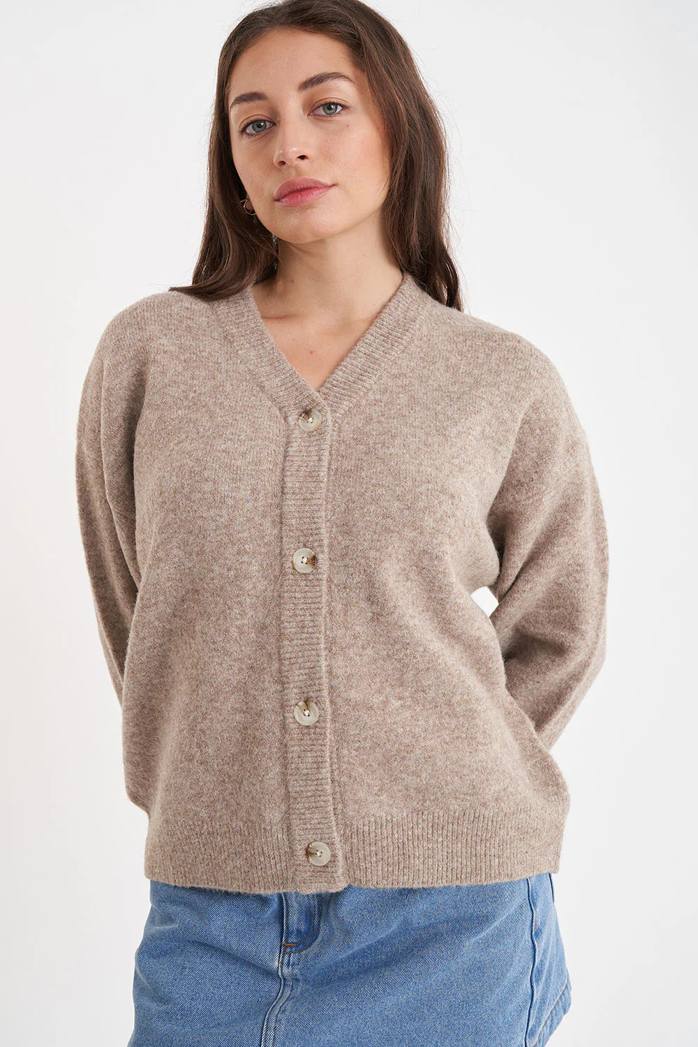 Kendall Crew Cardigan Oat Marle