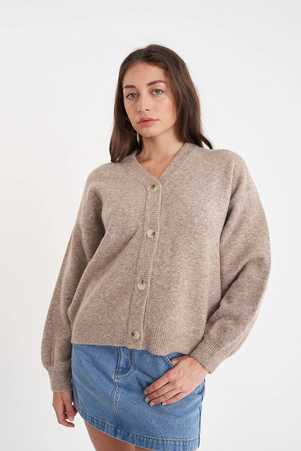 Kendall Crew Cardigan Oat Marle