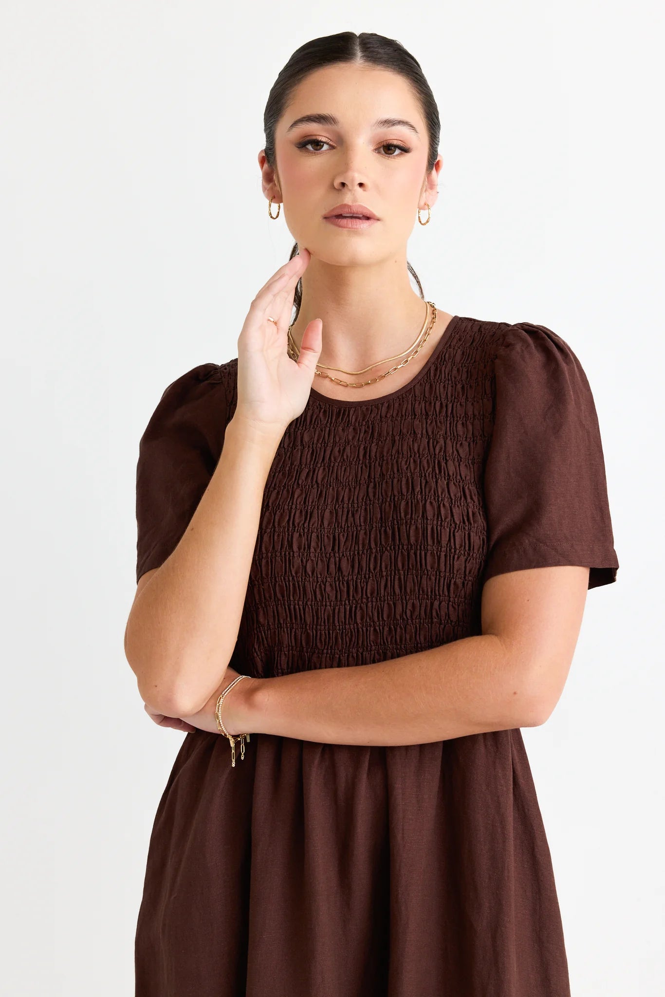 Wren Linen Bodice  Dress Chocolate