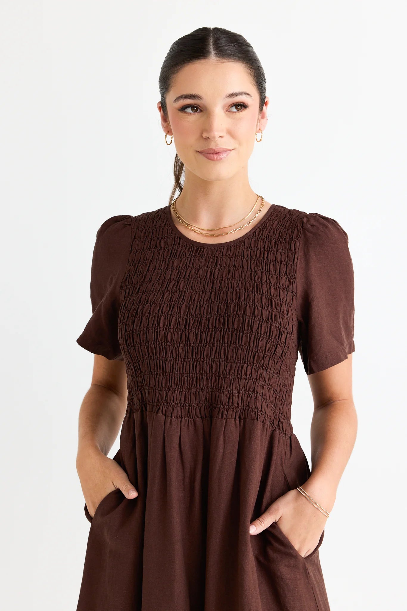 Wren Linen Bodice  Dress Chocolate