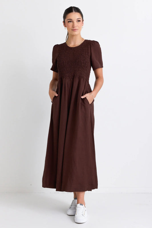 Wren Linen Bodice  Dress Chocolate