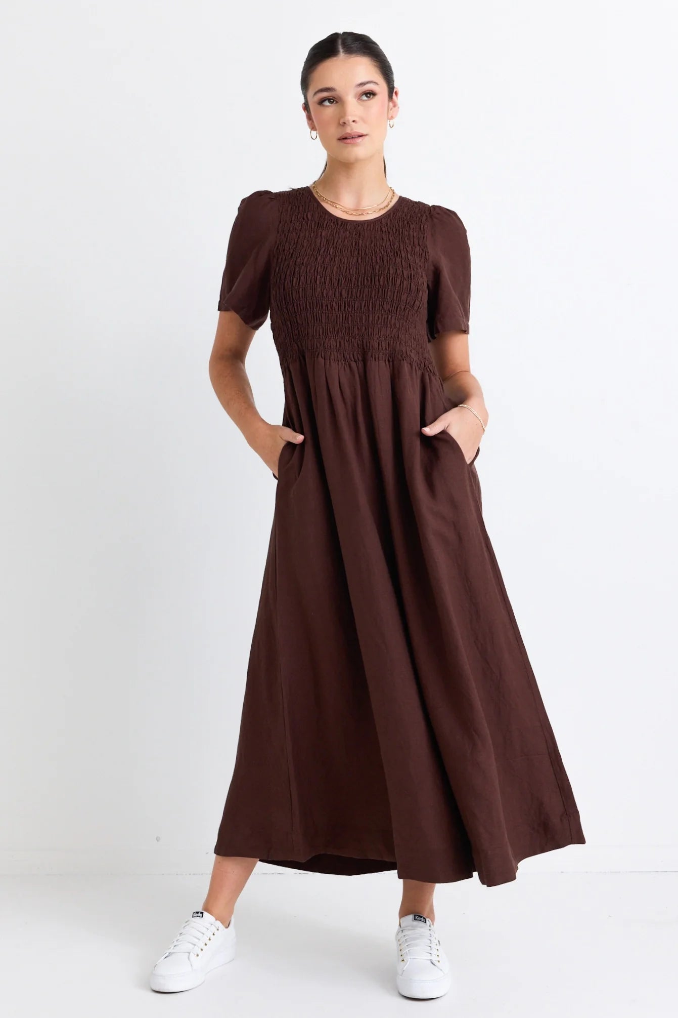 Wren Linen Bodice  Dress Chocolate