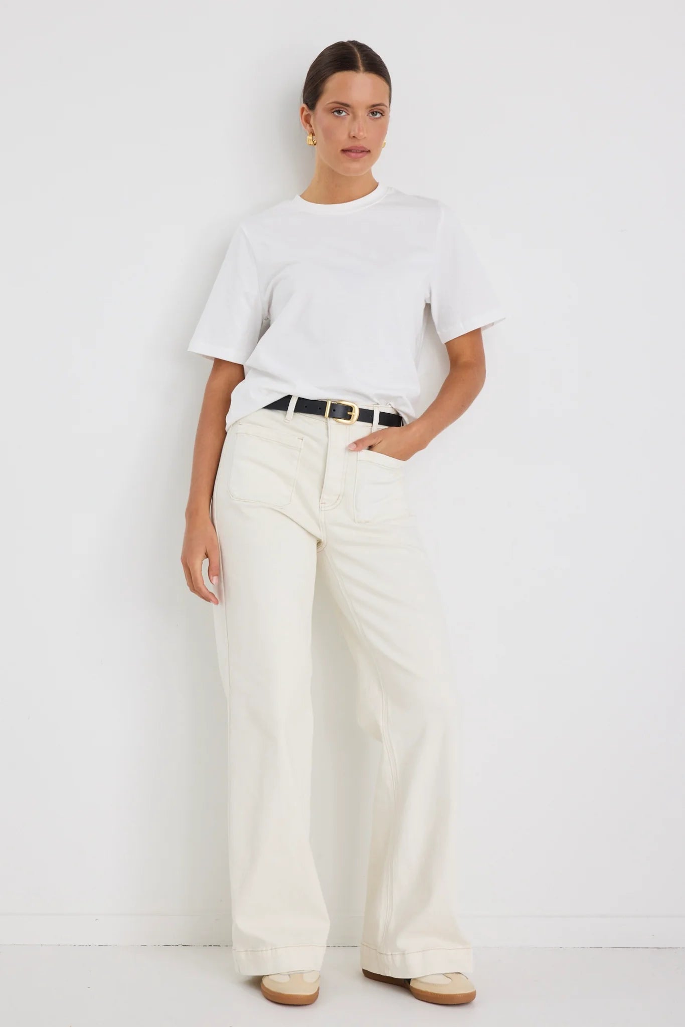 Zoey Ecru High Rise Wide Leg Jean