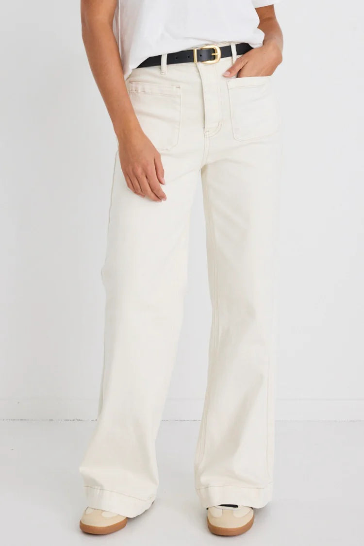 Zoey Ecru High Rise Wide Leg Jean