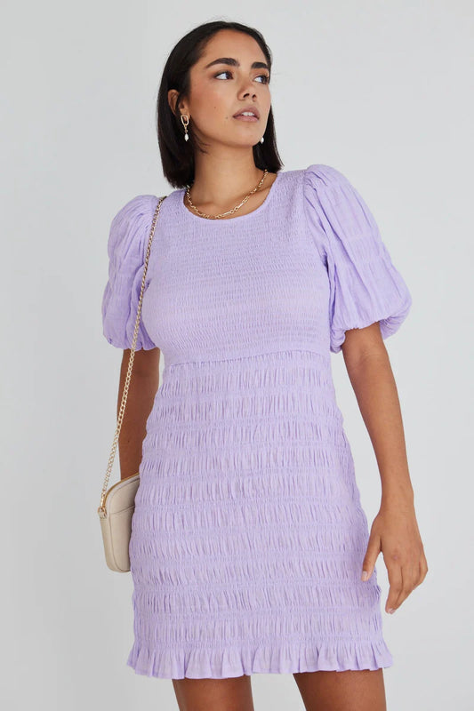 Bijou Lilac Puff Sleeve Dress