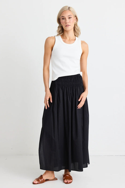 Finch Black Shirred Waist Maxi Skirt