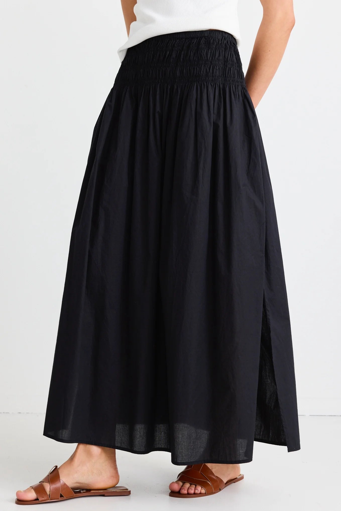 Finch Black Shirred Waist Maxi Skirt