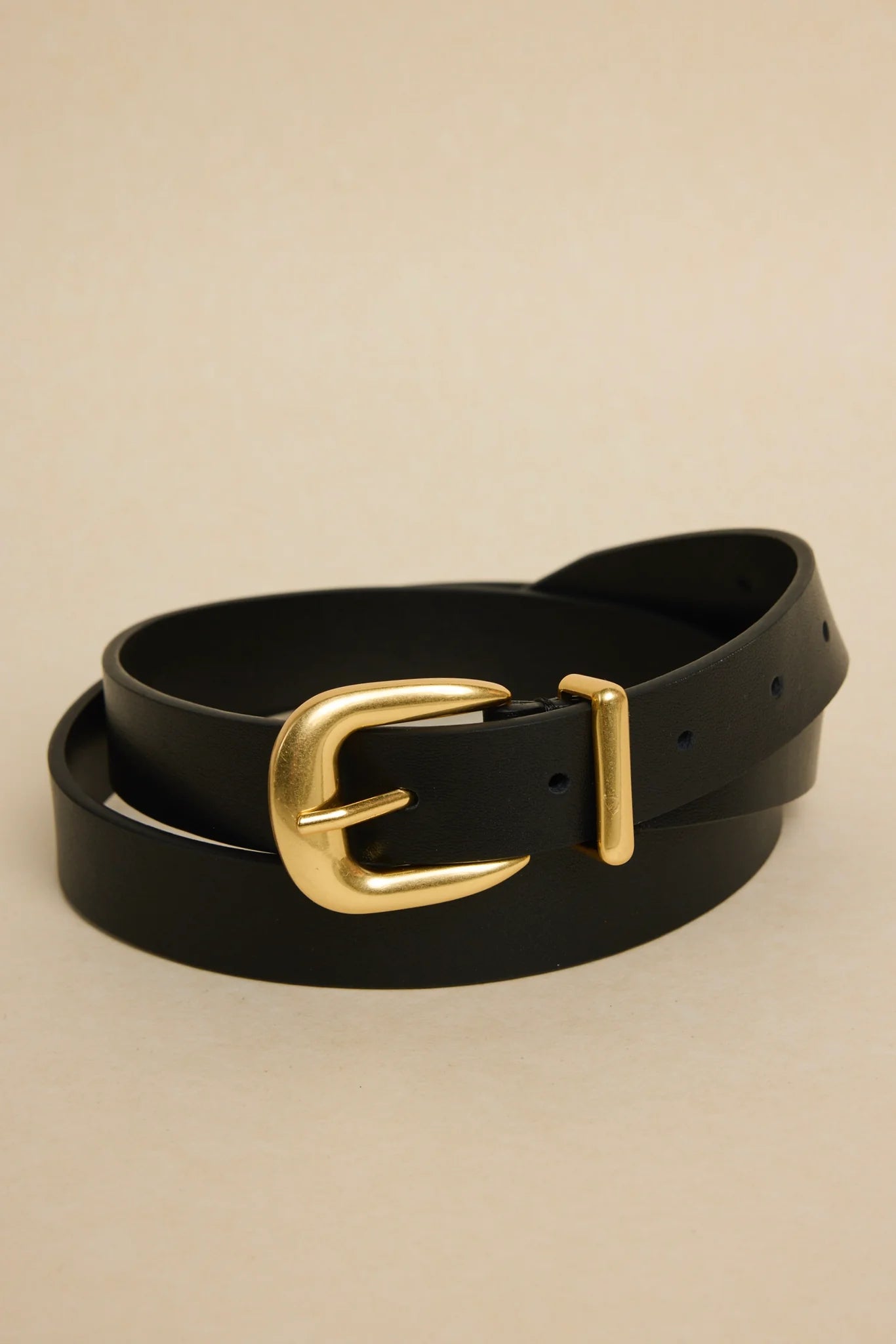 Gold Buckle Leather Belt Black