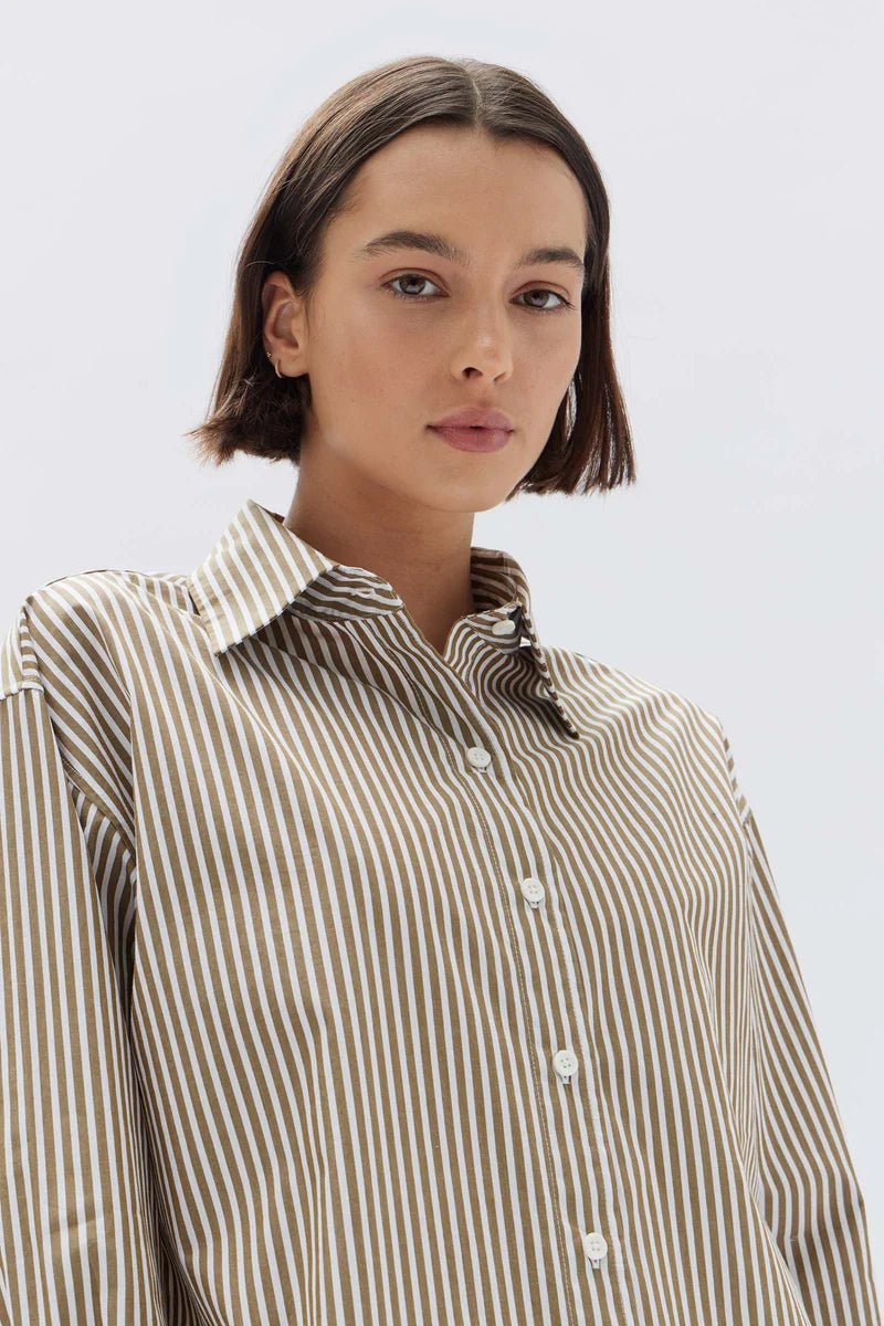 Poplin Shirt Pea/White Stripe