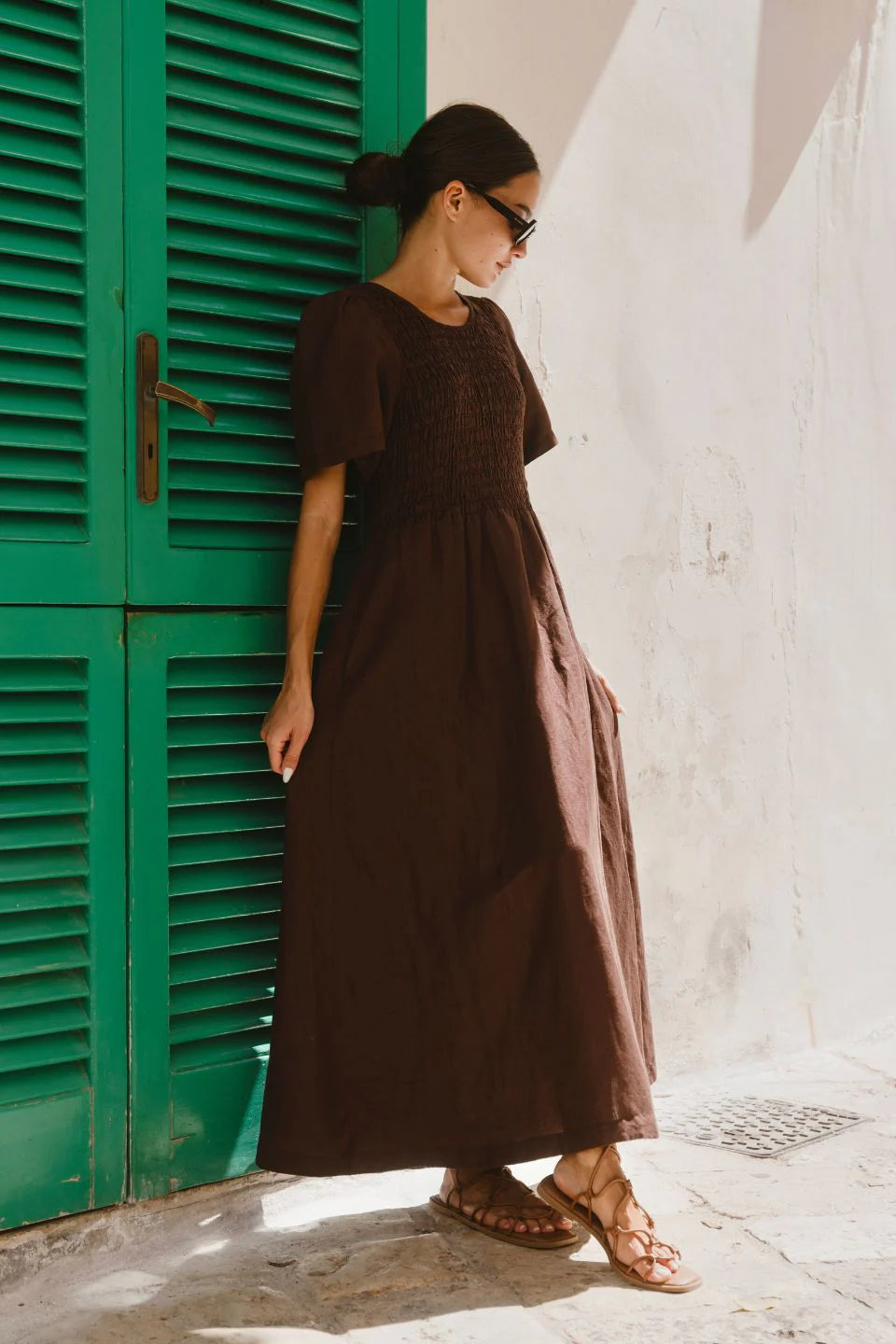 Wren Linen Bodice  Dress Chocolate