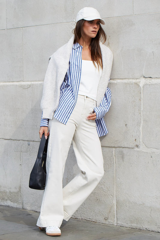 Zoey Ecru High Rise Wide Leg Jean