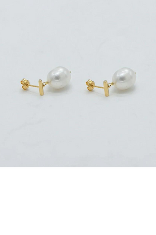 Drop Pearl Studs Large Gold